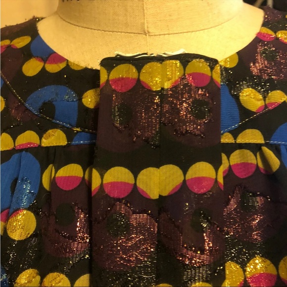 Anna Sui M Lurex Shift Dress Circles Sleeveless Holiday - Picture 3 of 10